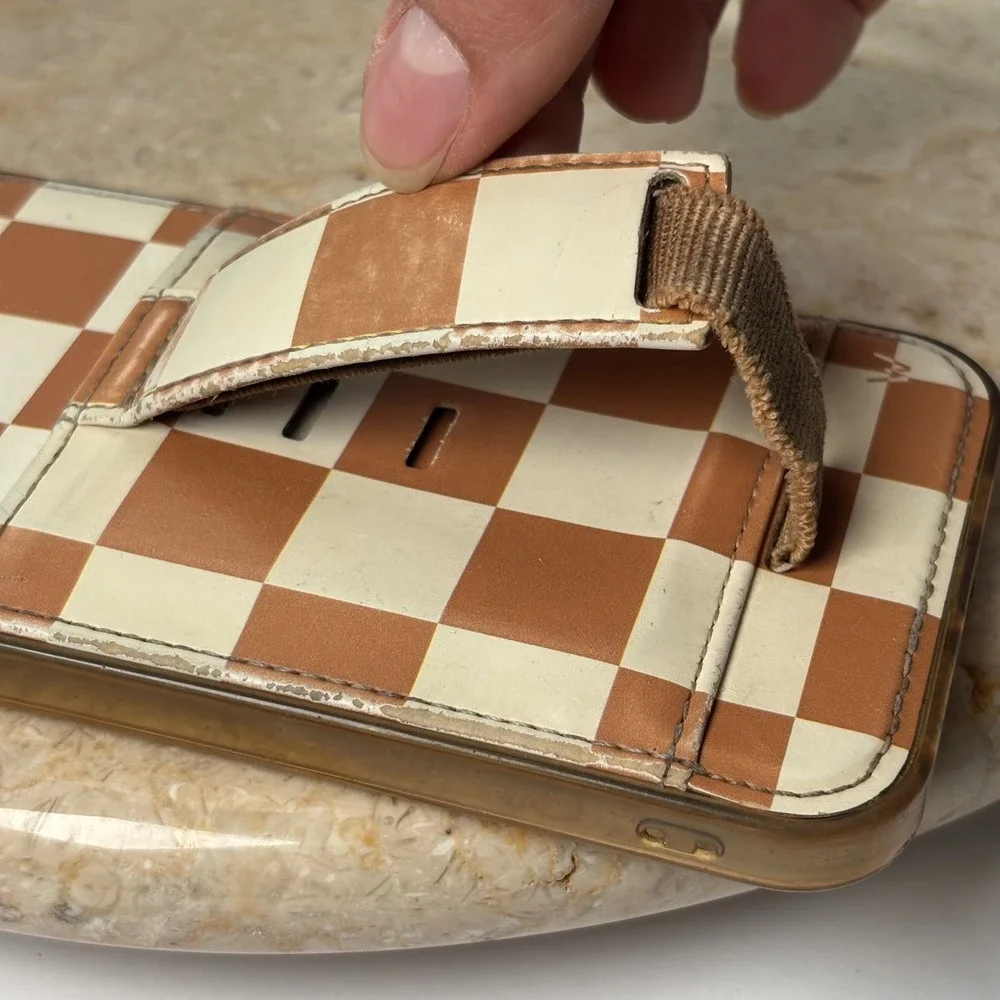 Walli iPhone‎ 12 Pro Max Case Tan Cream Checkered Strap Card Slot